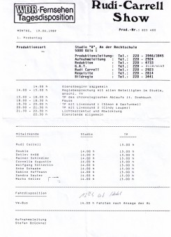 Rainer Schindler - Rudi Carrell Show 1989 WDR Fernsehen Tagesdispositioin ARD
